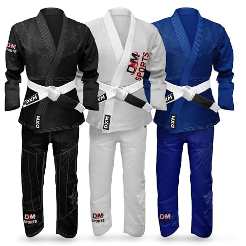 DXM SPORTS Bjj Gi for Men - Brazilian Jiu Jitsu Gi - Lightweight Preshrunk Fabric - Machine Washable Jiu Jitsu Suit Sets (Blue, A1)