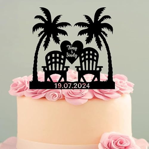Décoration de gâteau de mariage sur la plage, palmier tropical hawaïen, voyage pour la plage, 15,2 à 19,8 cm, pour gâteau, amoureux, jeunes mariés