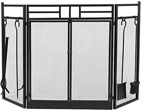 ONWEE Kamingitter, Kamingitter, Doppeltür, dreifach gefaltetes Eisengeflecht, 122 x 80 x 1 cm, mit Werkzeug, Kaminabdeckung (schwarz, 122 x 80 x 1 cm). Sehnsucht nach Vision