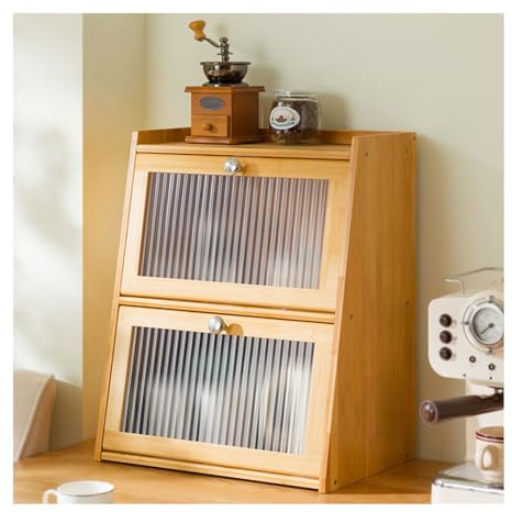 Dxcaicc Conteneur de Rangement en Bois,Organisateur de Pain de Ferme,boîte à Pain pour comptoir de Cuisine,Garde-ustensiles de comptoir,Armoire de Rangement de Cuisine en Bois,Jaune,2Layer