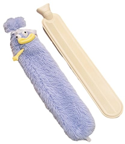 Hässliches kleines Monster, erweiterter Heißwasserbeutel, 2L Lang Wärmflasche mit Bezug Flauschig, Groß Schlauch Wärmflasche, Niedlich Plüsch Bettflasche für Nacken, Schulter und Füße (Lila)