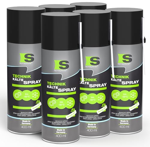 Spraytive 6 x 400ml Kältespray Werkstatt: Eisspray Vereisungsspray bis -50°C + 50cm Sprühverlängerung - Zur Fehlersuche, Sensorprüfung, Montagehilfe bei Passungen, Thermostatprüfung