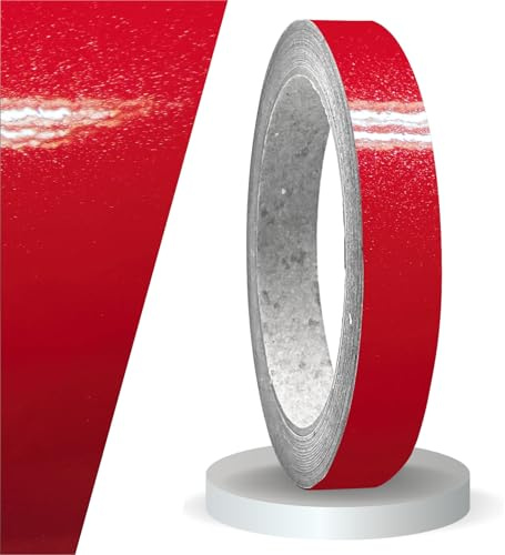 siviwonder Zierstreifen selbstklebend Folie Rot Metallic Glanz glänzend 15 mm x 10 m Rolle Dekorband Auto Motorrad Boot Fahrrad Wohnwagen Helm Pinstripe Klebeband für Konturmarkierung Dekoration Linie