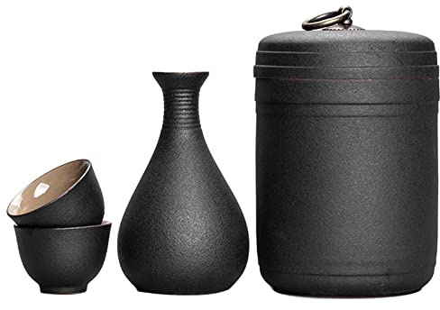 Sake Set, Saki Cups，Crafts Cup Ceramic Sake Set，Sake Set and Warmer Mug, Traditional Porcelain Japanese Pottery Hot Drink Set Kit, 4-Piece Include 1 Warming Bowl with Lid, 1 Sake Bottle 2 Cup