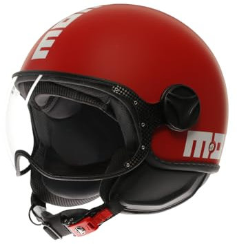 MOMO Design - FGTR CLASSIC E2206, Jet-Helm, offener Helm für Motorräder und Motorroller, für Männer und Frauen, Candy Matt Red/White, L