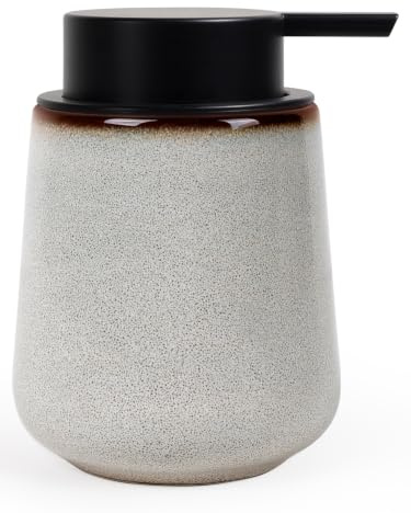 Autumnlife Seifenspender Keramik Spülmittelspender, 350ml Moderne Seifenspender Steingut Soap Dispenser für Bad, Küche, Nachfüllbar Flüssigseife Spender mit Groß Pumpenkopf, Weiß Braun