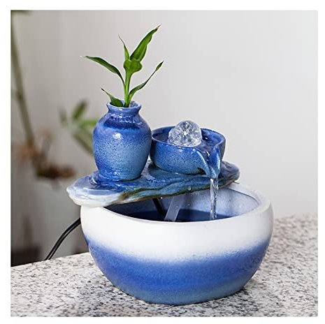 Fuente/Fuente de Interior Fuente de Mesa Interior Fuente de Mesa de cerámica for decoración Interior y del hogar, Color Degradado Azul y Blanco Fuente Decorativa
