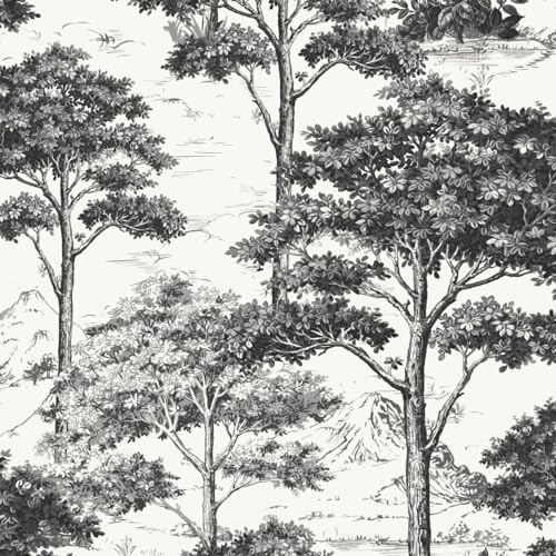 Grandeco Vliestapete Bäume Wald Motiv Floral Blätter Creme Schwarz MN3013