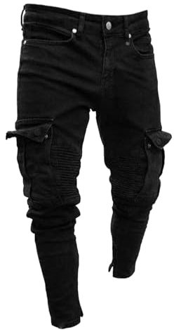 vejtmcc Pantalones vaqueros ajustados para moto con protectores de rodilla y cadera, elásticos, ajustados, negro, M