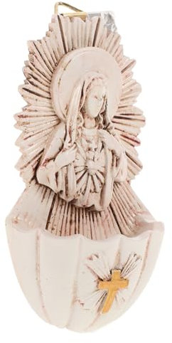 Amosfun Fontana Di Acqua Santa Da Parete in Resina, Decorazione Per Ingresso, Per Prima Comunione E Cresima, 6.2x3.5x12cm