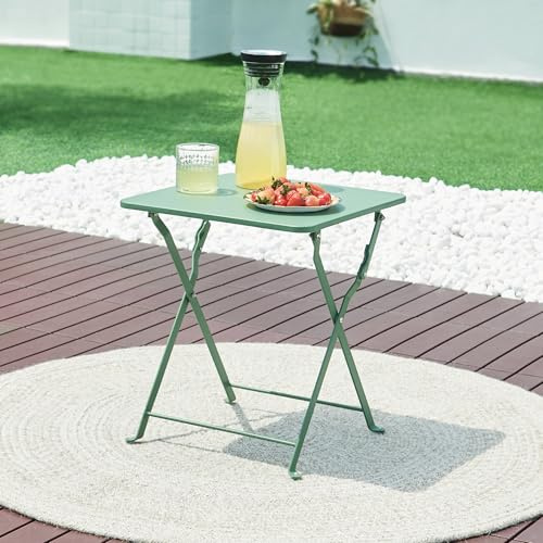 [en.casa] Mesa Plegable Vegårshei Mueble de Jardín Mesa de Camping Cuadrada para Balcón Terraza Patio Acero 45 x 40 x 40 cm - Verde