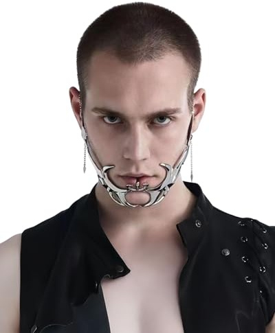 MOPZIJA mascara cyberpunk，Punk Máscara Mecánica, Accesorios de Desgaste Facial de Media Máscara de Metal Irregular, Disfraz de Halloween Cosplay Half Mask Face Jewelry para Mujeres Y Hombres
