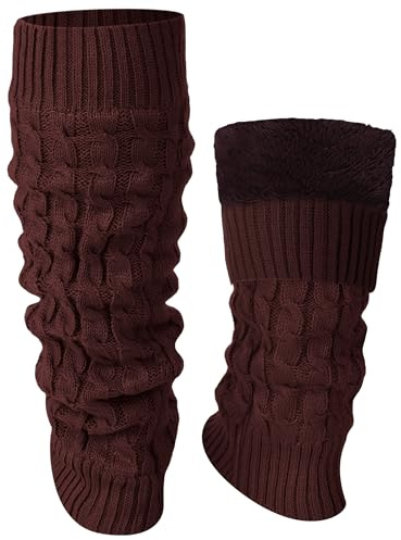Shihanee Winter Fleece Lined Leg Warmers for Women Coffee Color Cable Knit