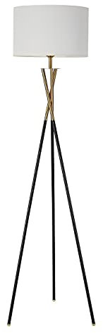 Standard lamps living room Tripod Floor Lamp Metal Body with Linen Drum Shade E26 Socket Bedside Lamp Standing Light for Living Room Bedroom Black