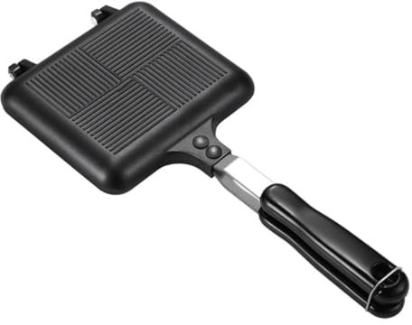 WATIIFUFU poêle à frire double face presse-grille-sandwich machine à sandwich grille- casserole anti-adhésive plats à four casse-croûte poêle à double face alliage d'aluminium Black