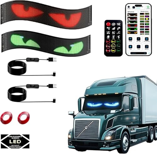 2er Devil Eyes Light für LKW und Auto, LED-Anzeige mit Teufelaugen, Licht, dynamische Programmierung, personalisiert, Leuchtschild, Smart-App, Bluetooth, USB (12*60cm)