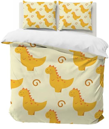 PNHCL Dinosaurier Kinderbettwäsche 100 x 135, Tierthema Bettwäsche-Sets, 3D-Zeichentrick Mikrofaser Bettbezug 100 X 135 mit Reißverschluss + Kissenbezug 40x60 für Kinder Raumdekoration, Gelb