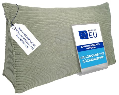 Pillows24 Cord Rückenkissen für Bett & Sofa 140cm, abnehmbarem Bezug | Bequemes Keilkissen und Lesekissen fürs Bett, waschbarem Bezug, Großes Sofakissen für Rückenlehne und Sofa, Grün