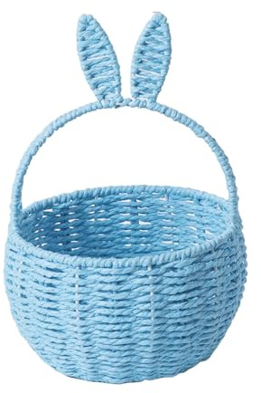 Easter Basket for Kids Easter Bunny Egg Hunt Baskets Empty Boxes Egg Baskets for Children Boys Girls Handmade Flower Display Hamper Flower Basket with Handle (Blue)