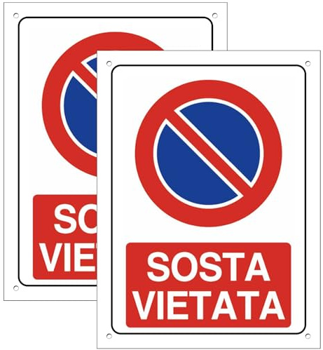 Cartello Area SOSTA VIETATA 2 Pezzi - 20x30cm - PVC Ultra Resistente - Fori preforati - Impermeabili - non Facilmente Deformabili (Segnaletico-22) | PVC Ultra Resistente, Fori preforati, Impermeabili, Resistenti al Sole, non Facilmente Deformabili
