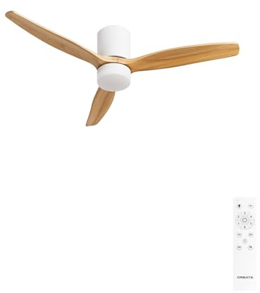 CREATE / WINDCALM CONCRETE/Ventilador de techo blanco madera clara con mando / 40W, Carcasa de yeso personalizable, Ø132 cm, 6 velocidades, función verano-invierno, luz led 3 temperaturas