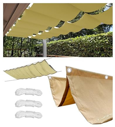 Retractable Wave Sun Shade Sail 2x2.5m Pergola Shade Cover Waterproof Outdoor Garden Awning UV Block Sunshade Cloth Canopy with Rope for Yard Deck Lawn Garden Patio Carport Sand