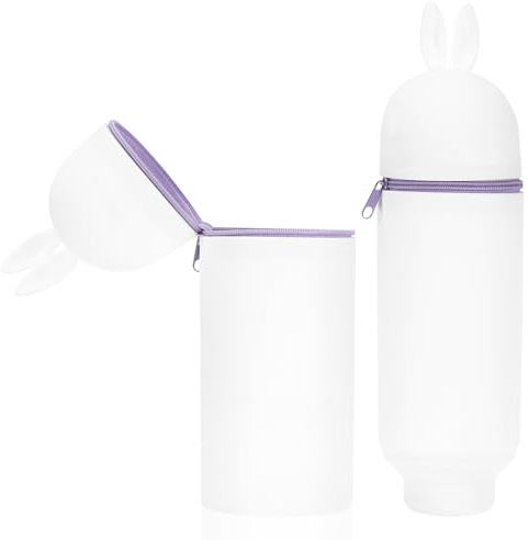 Tapvai 2-In-1 Silikon Federmäppchen, Federtasche Aus Weichem Silikon Für Stifte, Schlampermäppchen Teleskopisch Mäppchen Cartoon Bleistifthalter Bleistifthalter für Mädchen Und Jungen(Kaninchen)