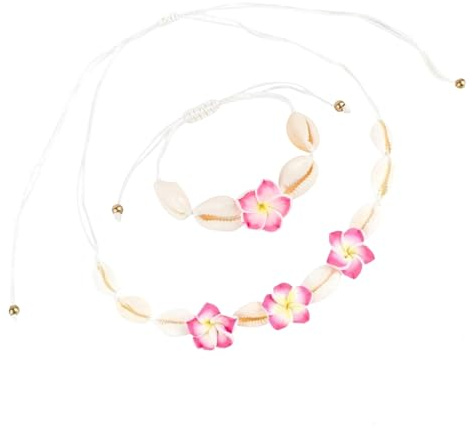 2 Stück Muschel Halskette Armband Set,Muschelkette Damen,Natural Muschel Armband,Muschelarmband Muschel Accessoires,Boho Kette,Hawaii Ketten,Hawaii Deko,Sommer Schmuck für Mädchen Strand Halsketten