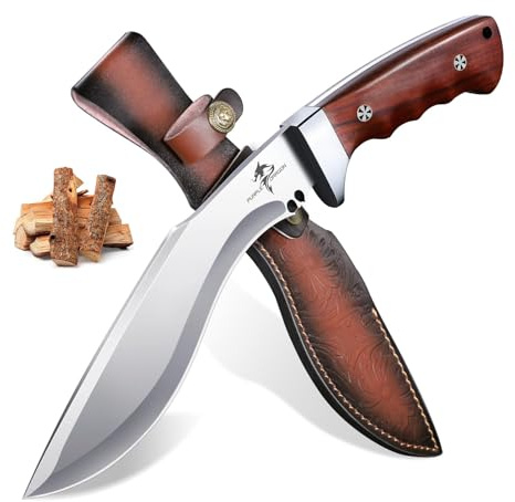 Purple Dragon Kukri Fixed Blade Knife With Sheath, 8 Inch Full Tang Heavy Duty Camping Knives - Christmas Gift for Men and Women