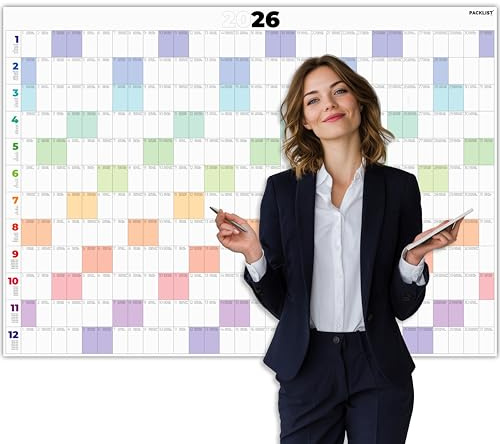 PACKLIST® Calendrier Annuel 2026 Mural Grand Format Planificateur DIN A1 (84 x 60 cm) – Le Planificateur Mural Idéal pour Booste votre Organisation Familiale, vos Études et votre Travail