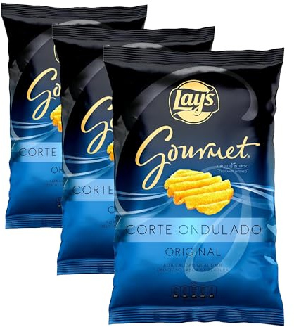 Lay's Gourmet Onduladas, Patatas fritas con sal, Producto de Aperitivo, bolsa individual, 150 gr (Paquete de 3)