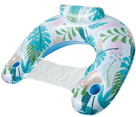 Palmblatt Poolschwimmer,Schwimmender Pool Sessel Mit 2 Getränkehaltern,Aufblasbare Wasserhängematte Aus PVC Für Erwachsene,Extra Großes Schwimmfloß Als Sonnenliege & Partymöbel Für Pool, See & Meer