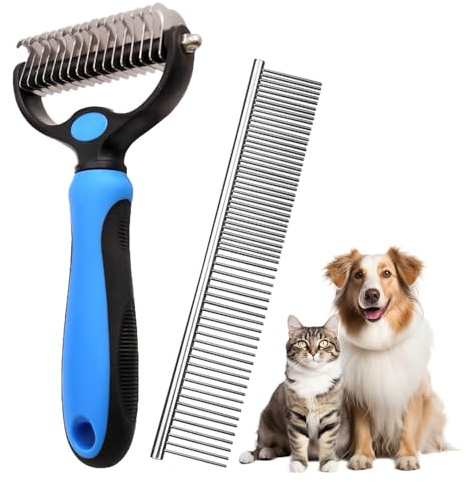 Undercoat Rake Dog Brush, 2 In 1 Double Sided Deshedding Dematting Tool, Undercoat Rake Dog Cat Brush, Dog Brushes Shedding Hair, Dogs Grooming Brush, Cats Grooming Tool