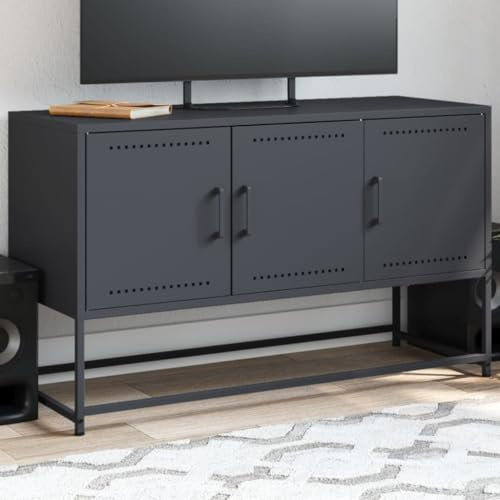 Qnhdfrt TV-Schrank Lowboard Anthrazit Stahl 100,5x39x60,5 cm Industrie-Design Robust mit 3 Fächern für Wohnzimmer Schlafzimmer