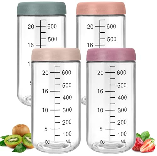 Acsatont 4 Stück Meal Prep Gläser, 750ML Einmachgläser mit Schraubdeckel und Skalierung für Salat, Chutney, Joghurt, Pudding, Hausgemachte Marmelade, Kaffeebohnen, Gewürzen