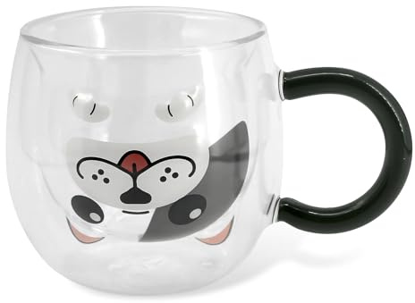 Qinhai Dog Mugs, Cute Double Wall Glass Coffee Tea Cup, Gifts for Birthday Valentines Mothers Day Easter Christmas, Women Wife Mum Her Grandma Girl Teacher Friend Present Idea