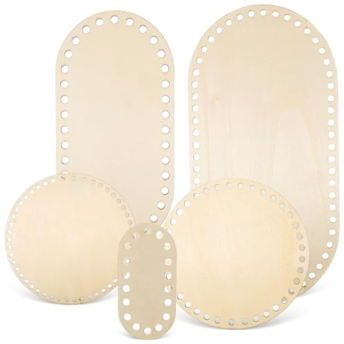 DOITOOL 5 Stück Teiliges Holz korbböden für Häkeln und Stricken Stabile Solide Holzplatten in Ovalen und Runden Formen Glatte Oberfläche Robuste Basis für DIY Korb Taschenprojekte