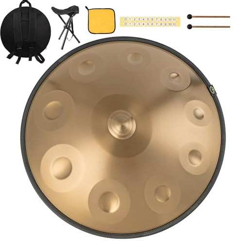 Handpan instrument 440 hz d-Moll 22 Zoll Hand Pan Stahltrommel hand drum 9 Notas 10 Notas 12 Notas Premium-Stahlzungentrommel für Meditation und Entspannung(Gold, 10yin)