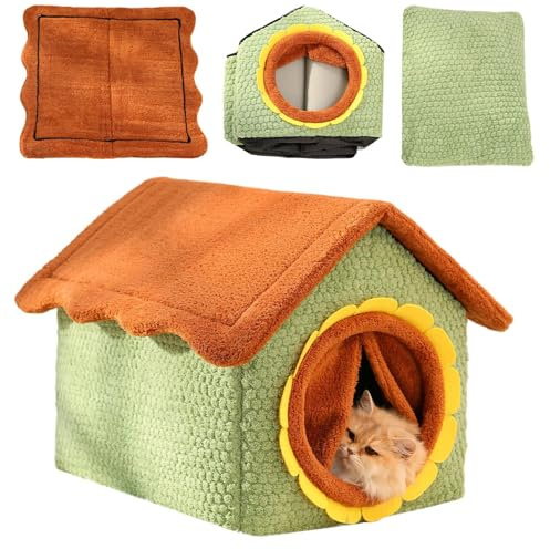 Sollee Casas para Gatos, casa extraíble Lavable | Camas para Gatos Cubiertas con Puerta de Girasol, para Cachorros, pequeños Juegos de Mascotas, Interiores, Esquina, Invierno, Clima frío