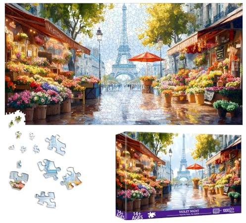 Bimkole Tour Eiffel Puzzle 1000 Pieces, Fleur Puzzle 1000 Pièces Adultes - Un Familial Divertissant Et Stimulant, Une Excellente Idée Cadeau, Dimensions finales 80 x 41 cm