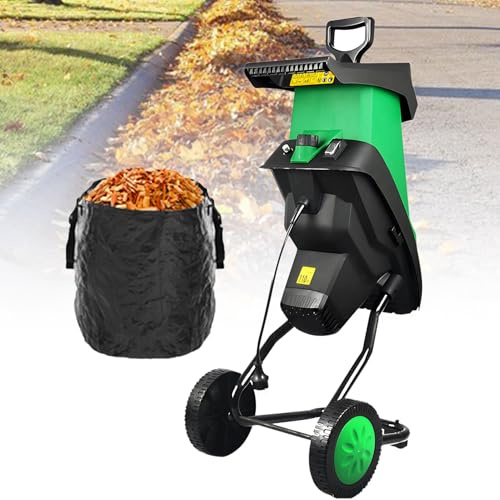 Electric Wood Chipper Shredder with Wheels and Collection Bag for Lawn Garden Use