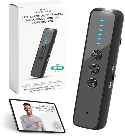 Detector de Cámaras y Micrófonos Ocultos. Aprovecha un 5 en 1 Antiespía —Detector de Dispositivos Ocultos GPS y Dispositivos RF, Detector de Cámara Oculta con Visor Infrarrojo.Viajes, coches y hoteles