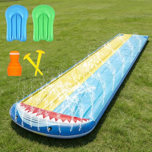 NAVESO Wasserrutsche Garten,Doppel Wasserrutsche mit 2 Bodyboards,Wasserrutschbahn,Wasser Rutschbahn,Wasser Rutsche Garten,Waterslide für Outdoor(480 * 140cm)