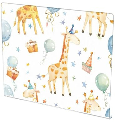 Birthday Giraffe Acrylic Cutting Board with Counter Lip Non-Slip Cutting Plate for Kitchen Countertop