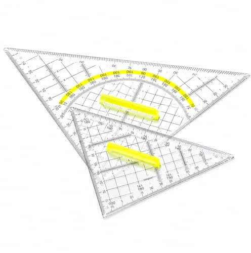 2 Stück Geodreieck Mit Griff, Ausgestattet Mit Einem Winkelmesser; Geeignet Zum Zeichnen, Kartieren Und Modellieren. Dieses Transparente Geografische Dreieck Ist Ideal Für Büro- Und Schülerprojekte