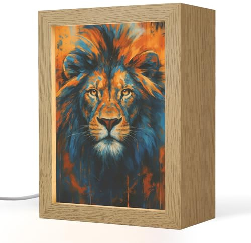 OnlyWow© Tischleuchte LED Nachttischlampe Dimmbar Portable Table Lamp | 15x20 cm - Warmes Licht Nachttisch Wohnzimmer Schlafzimmer Gemälde - Löwenkopf - Orange