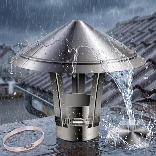 Chapeau Chinois de Cheminée Rond en Acier Inoxydable Couvercle de Ventilation Pare-Pluie pour Tuyau de Poêle Capuchon de Toit Extérieur Hotte Réglable Protection Fumisterie(130mm)