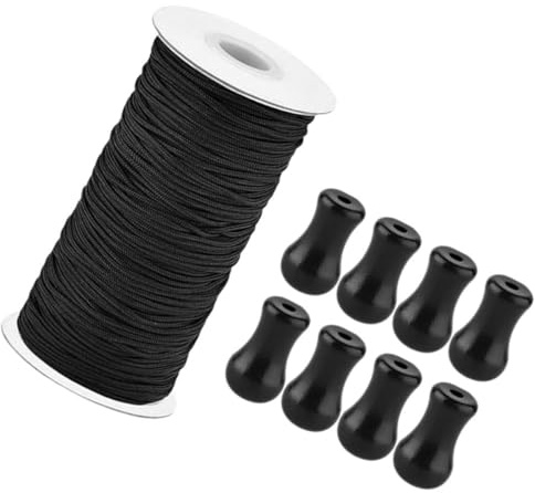 EXCEART Cuerda para Persianas Enrollables 1, 8mm 10m Negra con 8 Perillas