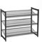 SONGMICS Shoe Rack, 3-Tier Stackable Shoe Storage Shelf, Metal Shoe Organiser with Adjustable Flat or Angled Shelves, 30.5 x 74 x 61.5 cm, Holds 9-12 Pairs, Black LMR03B