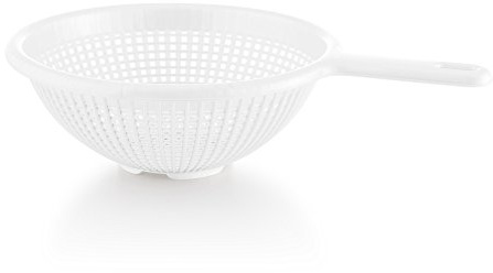 YBM Home 8.5 Inch Deep Plastic Strainer Colander with Long Handle – Made of Food Safe BPA-Free Plastic - Durable and Dishwasher Safe - Use for Pasta, Noodles, Spaghetti, Vegetables and More (1, White)